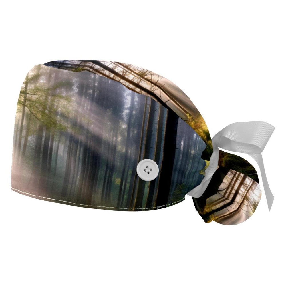 2-Pc,Gourd-Shaped Working Cap,Fisherman Hat with Buttons and Cotton Sweatband,Forest Trees Nature Sunlight