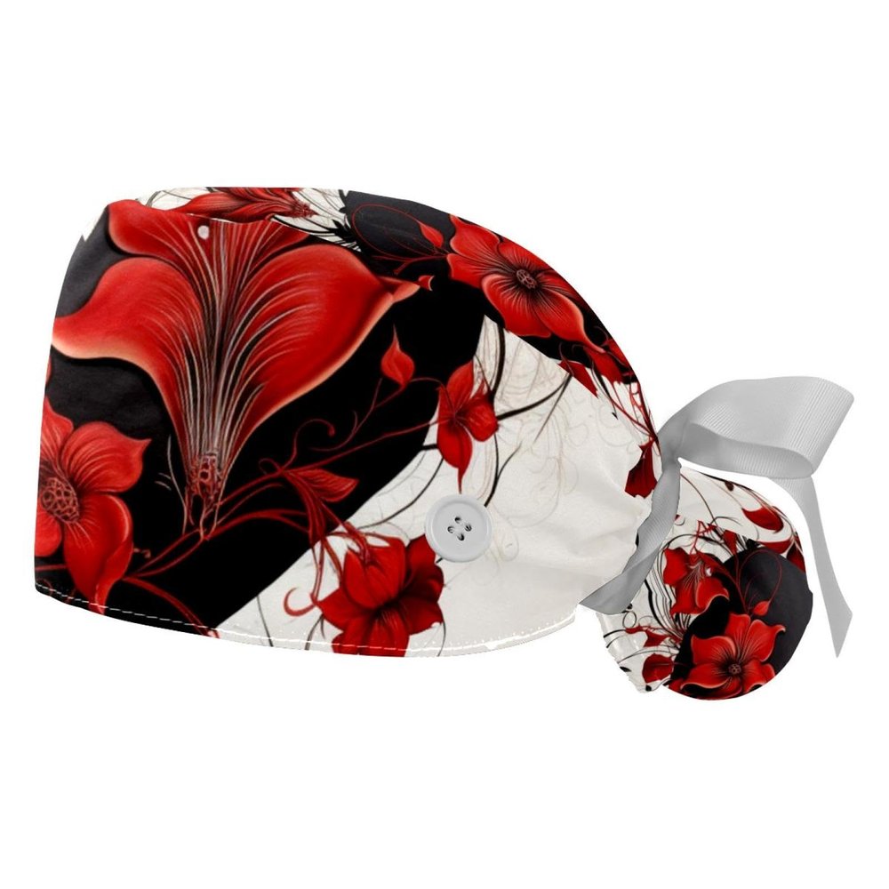 2-Pc,Gourd-Shaped Working Cap,Fisherman Hat with Buttons and Cotton Sweatband,Art Heart Flower Love