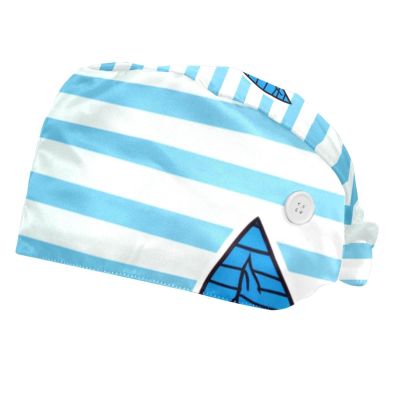 2-Pc,Bouffant Nurse Hats,Scrub Cap Adjustable Scrub Hats with Sweatband,Anchor Striped Bright Blue Marine