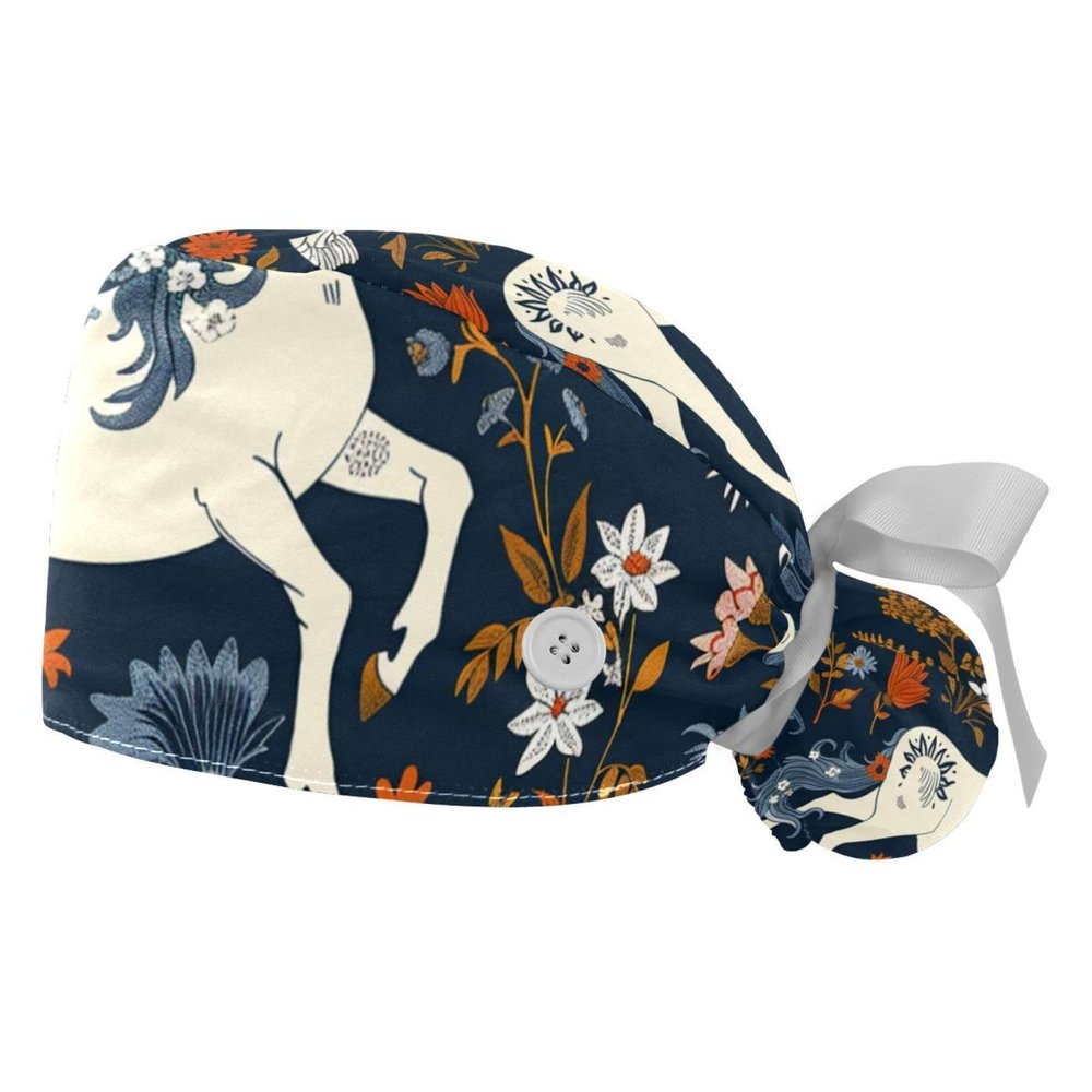 2-Pc,Gourd-Shaped Working Cap,Fisherman Hat with Buttons and Cotton Sweatband,Unicorn Animal Rabbit Leaves