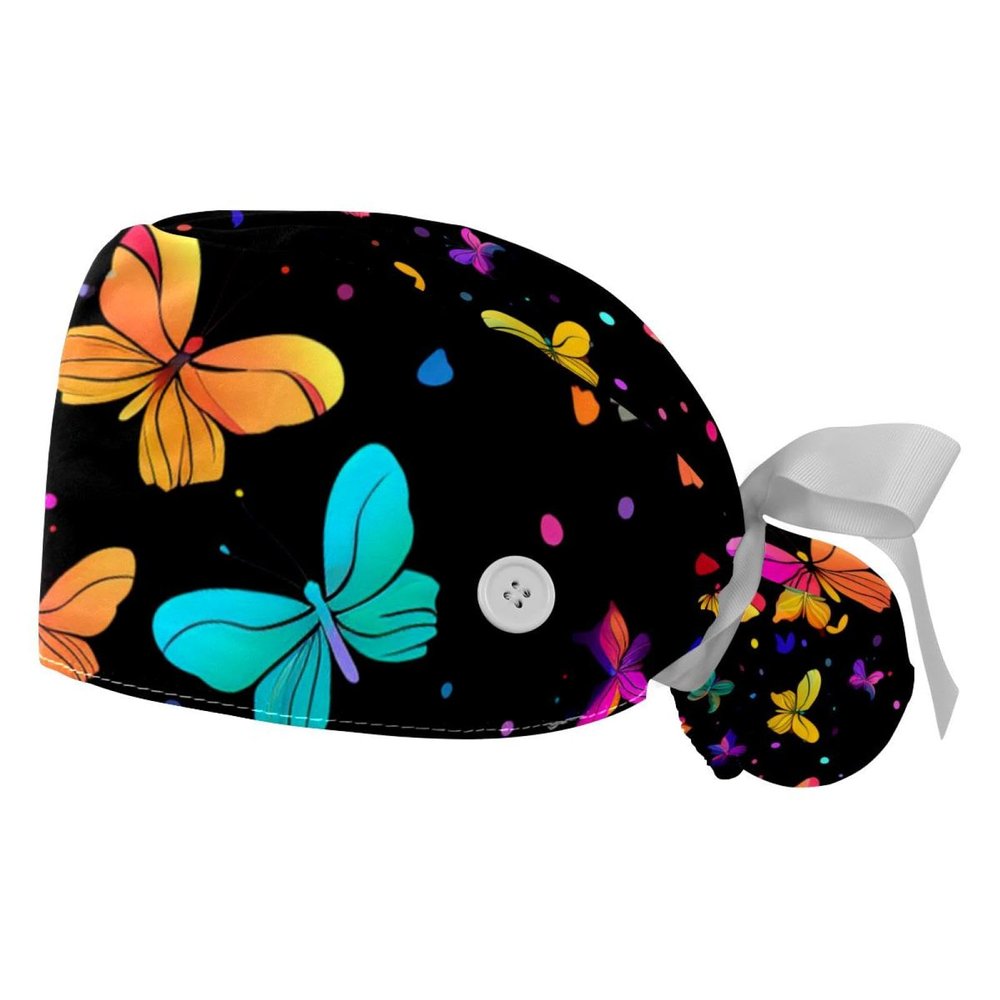 2-Pc,Gourd-Shaped Working Cap,Fisherman Hat with Buttons and Cotton Sweatband,Abstract Color Butterfly Dots