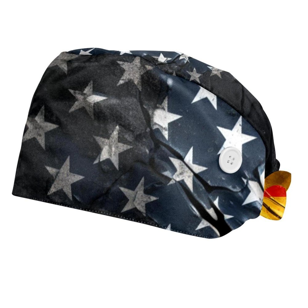 2-Pc,Bouffant Nurse Hats,Scrub Cap Adjustable Scrub Hats with Sweatband,American and German Flags