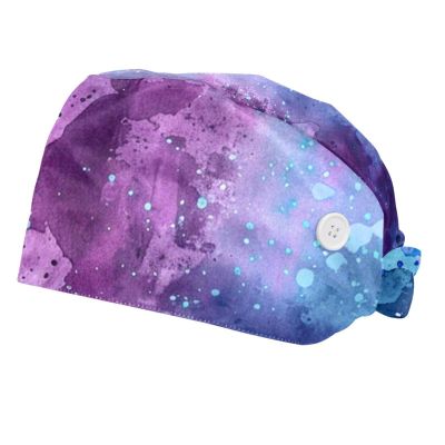 2-Pc,Bouffant Nurse Hats,Scrub Cap Adjustable Scrub Hats with Sweatband,Watercolor Painting