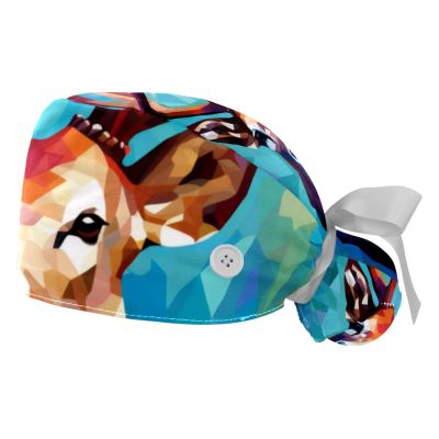 2-Pc,Gourd-Shaped Working Cap,Fisherman Hat with Buttons and Cotton Sweatband,Abstract Colorful Animal Deer Pattern