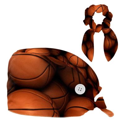 Nursing Hats,Working Cap with Buttons and Cotton Sweatband,Ball Print Basketball