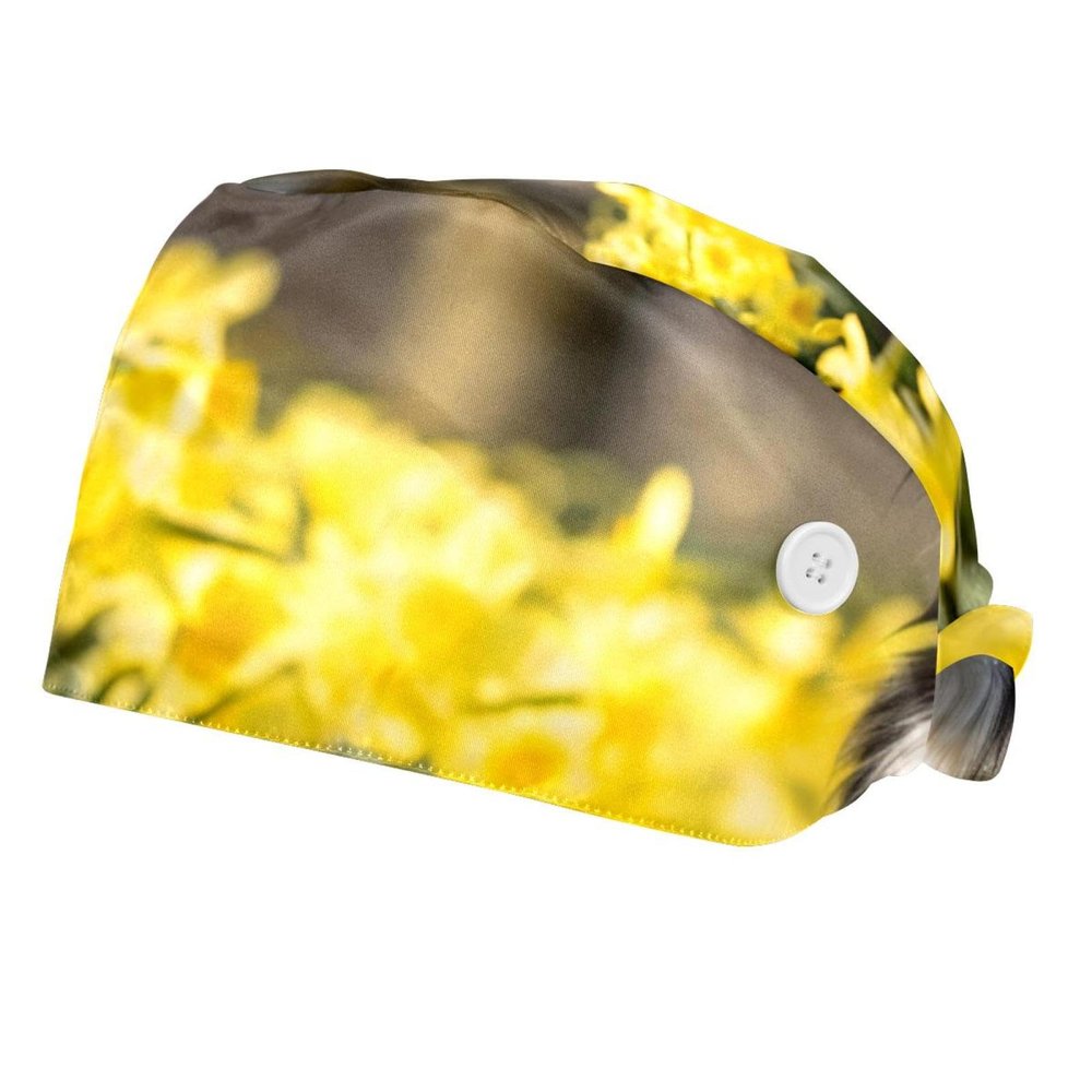 2-Pc,Bouffant Nurse Hats,Scrub Cap Adjustable Scrub Hats with Sweatband,Border Collie Dog Outdoors