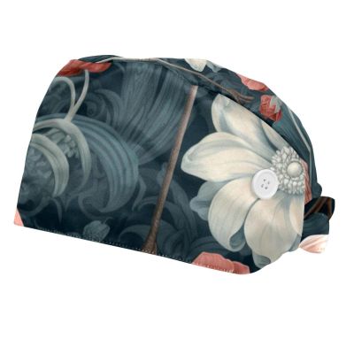 2-Pc,Bouffant Nurse Hats,Scrub Cap Adjustable Scrub Hats with Sweatband,Flamingo and Tropical Plants