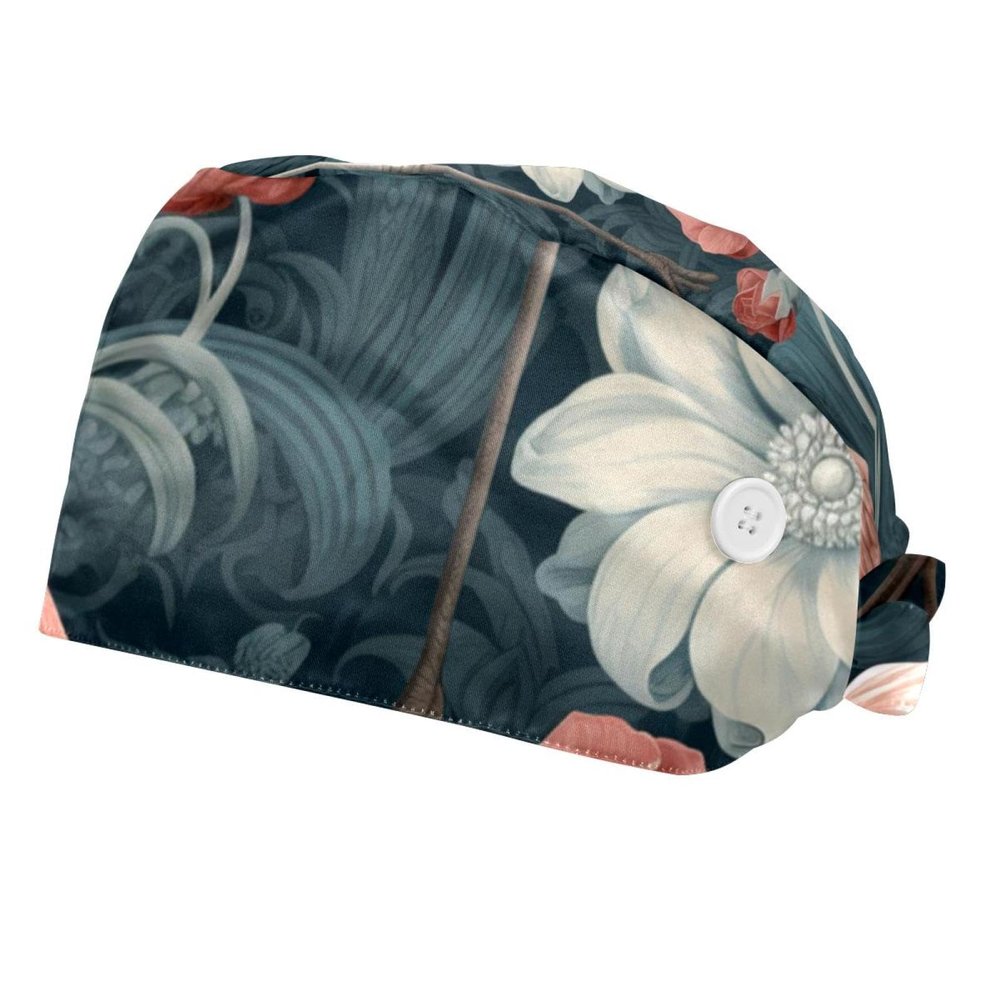 2-Pc,Bouffant Nurse Hats,Scrub Cap Adjustable Scrub Hats with Sweatband,Flamingo and Tropical Plants