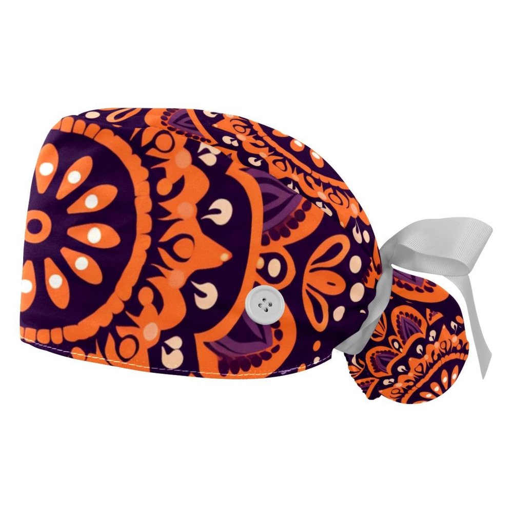 2-Pc,Gourd-Shaped Working Cap,Fisherman Hat with Buttons and Cotton Sweatband,Art Pattern Flower Mandala