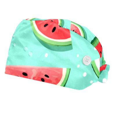 2-Pc,Bouffant Nurse Hats,Scrub Cap Adjustable Scrub Hats with Sweatband,Watermelon Fruit Polka Dots
