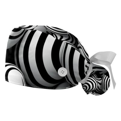 2-Pc,Gourd-Shaped Working Cap,Fisherman Hat with Buttons and Cotton Sweatband,3D Ball Black White Stripes