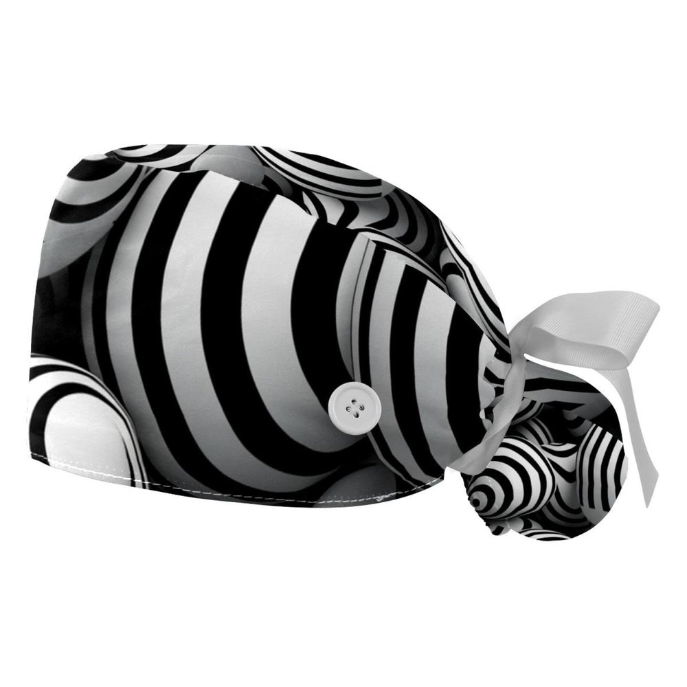 2-Pc,Gourd-Shaped Working Cap,Fisherman Hat with Buttons and Cotton Sweatband,3D Ball Black White Stripes