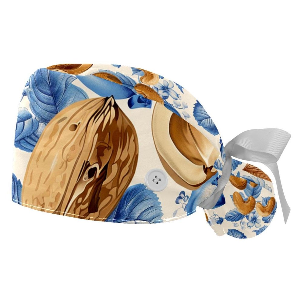2-Pc,Gourd-Shaped Working Cap,Fisherman Hat with Buttons and Cotton Sweatband,Tropical Leaf Nuts