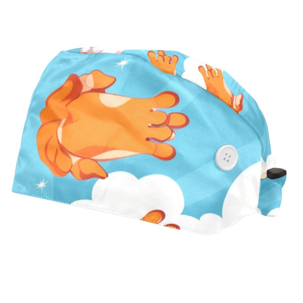 2-Pc,Bouffant Nurse Hats,Scrub Cap Adjustable Scrub Hats with Sweatband,Colorful Cats Paw