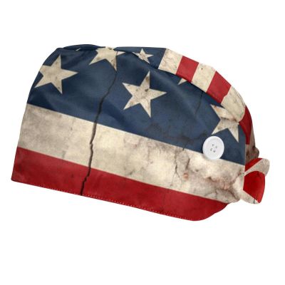 2-Pc,Bouffant Nurse Hats,Scrub Cap Adjustable Scrub Hats with Sweatband,America Canada Flag Retro