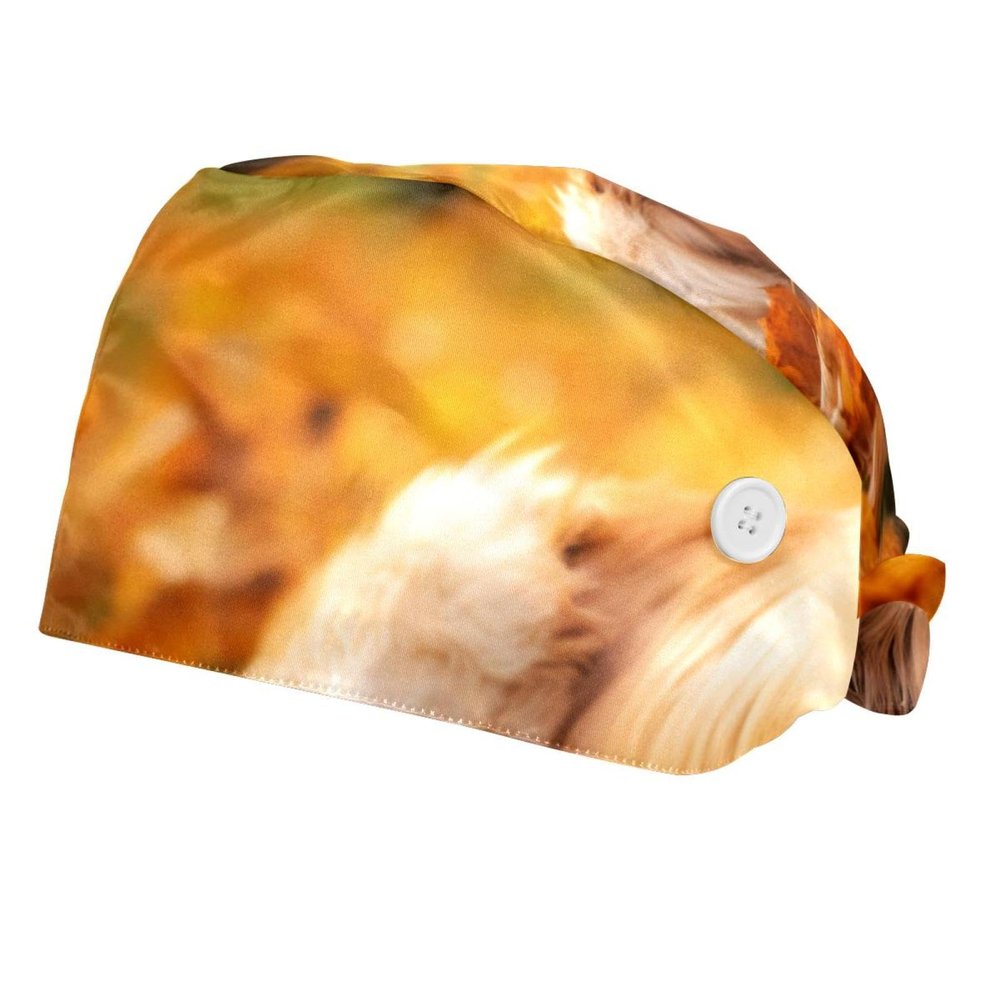 2-Pc,Bouffant Nurse Hats,Scrub Cap Adjustable Scrub Hats with Sweatband,Autumn Golden Retriever Leaves