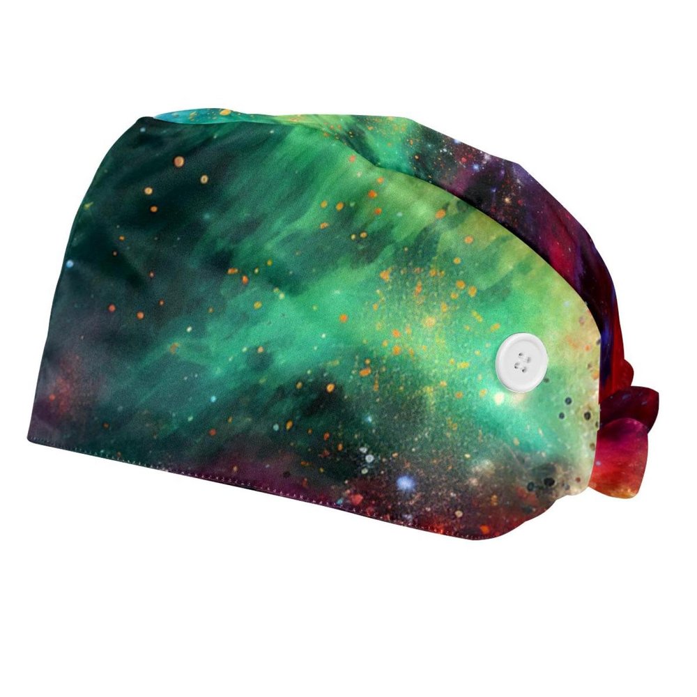 2-Pc,Bouffant Nurse Hats,Scrub Cap Adjustable Scrub Hats with Sweatband,Abstract Galaxy Nebula