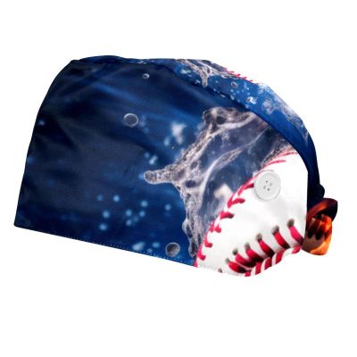 2-Pc,Bouffant Nurse Hats,Scrub Cap Adjustable Scrub Hats with Sweatband,Baseball Flame Sports Water