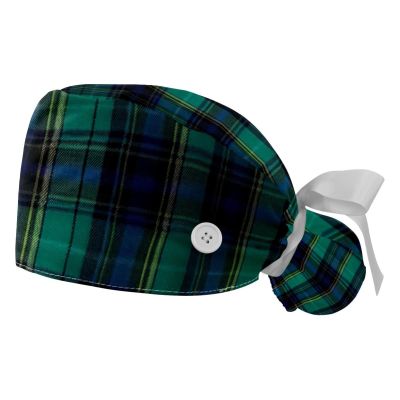 2-Pc,Gourd-Shaped Working Cap,Fisherman Hat with Buttons and Cotton Sweatband,Black Plaid Printing