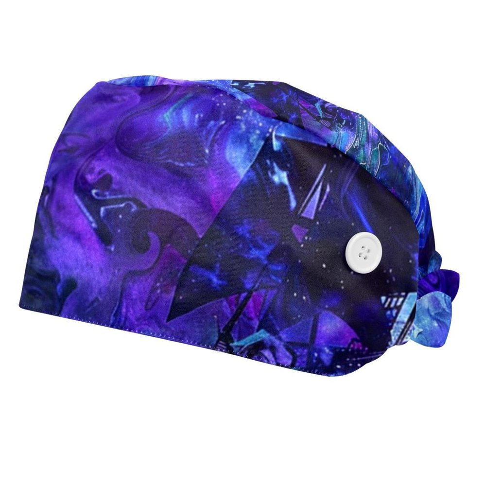 2-Pc,Bouffant Nurse Hats,Scrub Cap Adjustable Scrub Hats with Sweatband,Watercolor Ocean Abstract Sailboat