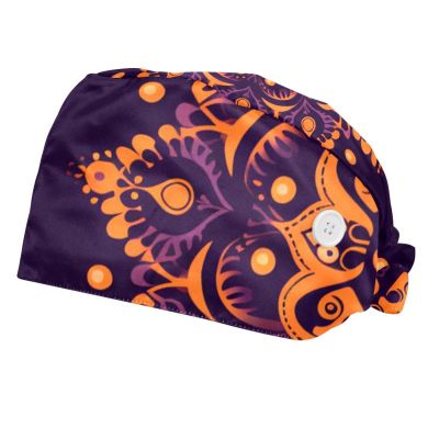 2-Pc,Bouffant Nurse Hats,Scrub Cap Adjustable Scrub Hats with Sweatband,Art Pattern Flower Mandala