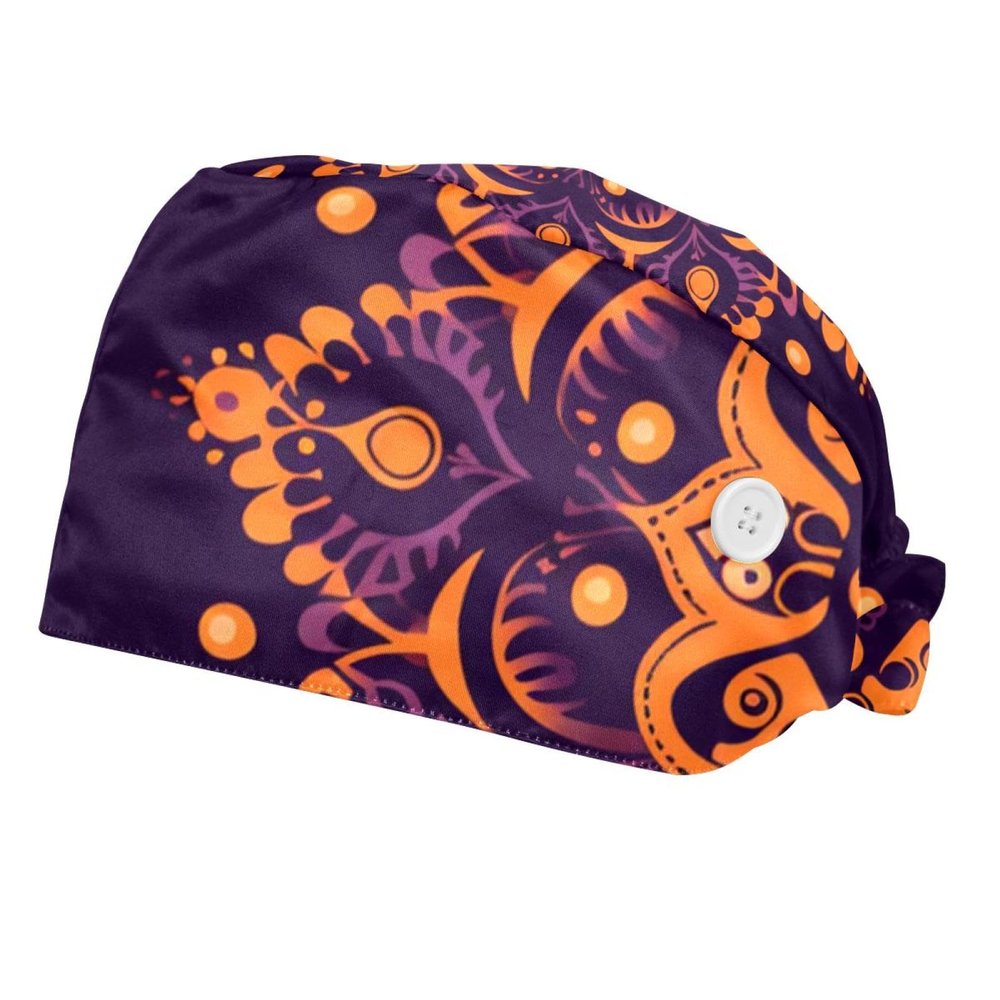 2-Pc,Bouffant Nurse Hats,Scrub Cap Adjustable Scrub Hats with Sweatband,Art Pattern Flower Mandala