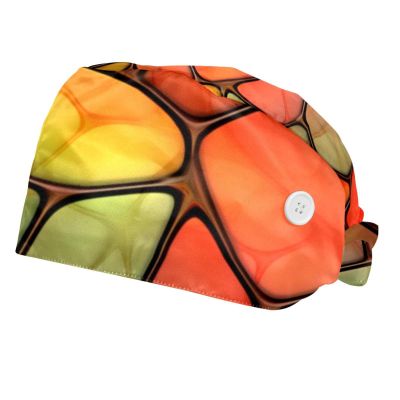 2-Pc,Bouffant Nurse Hats,Scrub Cap Adjustable Scrub Hats with Sweatband,Bright Pattern Colorful Giraffe