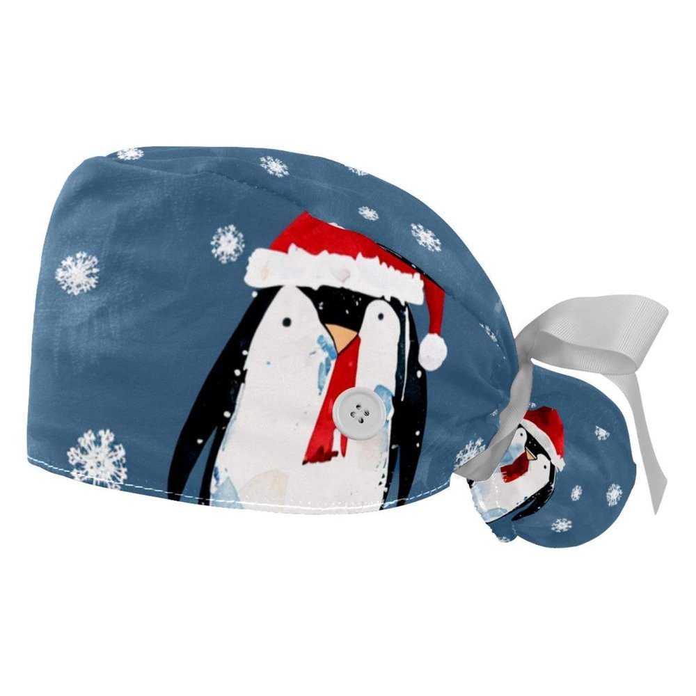 2-Pc,Gourd-Shaped Working Cap,Fisherman Hat with Buttons and Cotton Sweatband,Winter Snowflake Penguin