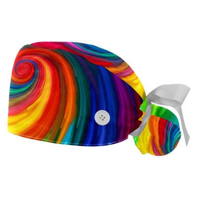 2-Pc,Gourd-Shaped Working Cap,Fisherman Hat with Buttons and Cotton Sweatband,Abstract Swirl Rainbow