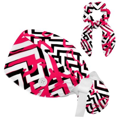 Nurse Scrub Caps,Scrub Hats with Buttons and Cotton Sweatband,Abstract Pink Modern Geometric