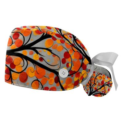 2-Pc,Gourd-Shaped Working Cap,Fisherman Hat with Buttons and Cotton Sweatband,Abstract Autumn Tree Leaf