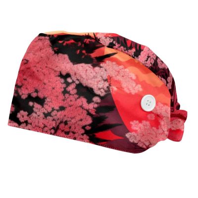 2-Pc,Bouffant Nurse Hats,Scrub Cap Adjustable Scrub Hats with Sweatband,Bloom and Tower
