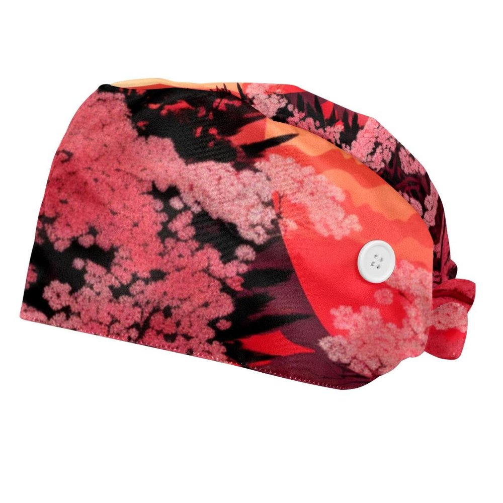 2-Pc,Bouffant Nurse Hats,Scrub Cap Adjustable Scrub Hats with Sweatband,Bloom and Tower