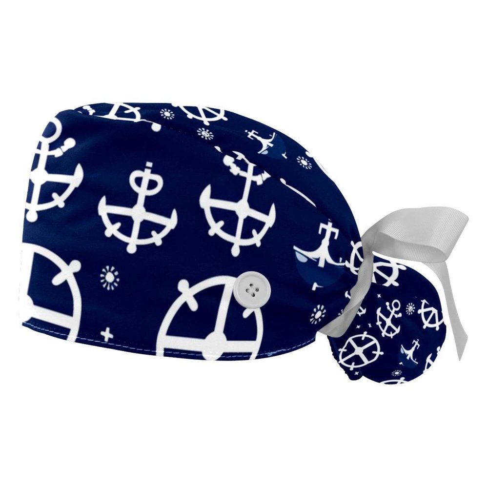 2-Pc,Gourd-Shaped Working Cap,Fisherman Hat with Buttons and Cotton Sweatband,Anchor Pattern Rudder