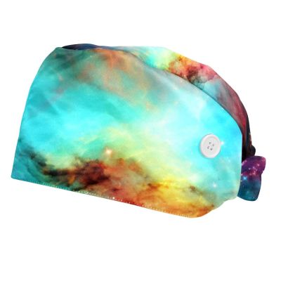 2-Pc,Bouffant Nurse Hats,Scrub Cap Adjustable Scrub Hats with Sweatband,Amazing Galaxy Stars Nebula Space