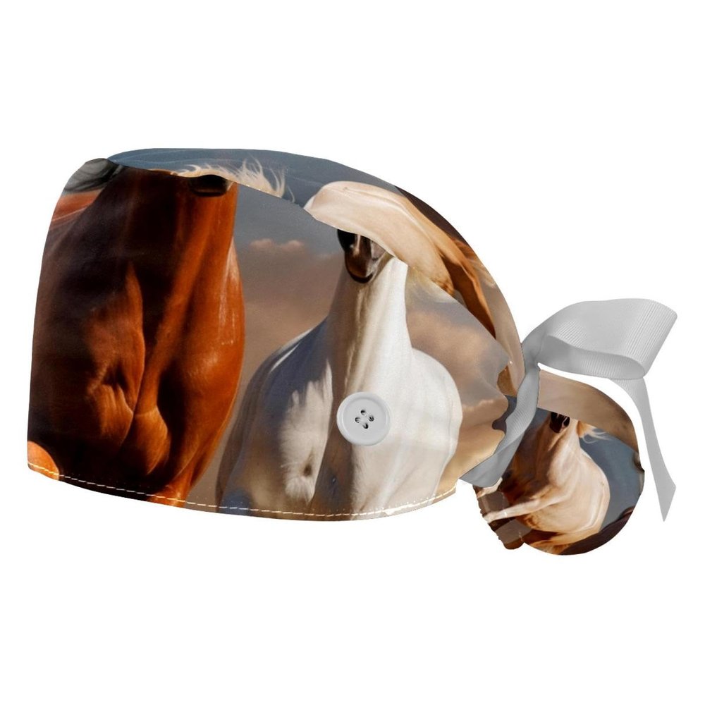 2-Pc,Gourd-Shaped Working Cap,Fisherman Hat with Buttons and Cotton Sweatband,Funny African Animal Horse