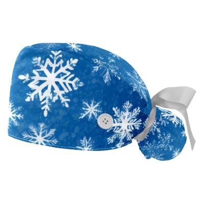 2-Pc,Gourd-Shaped Working Cap,Fisherman Hat with Buttons and Cotton Sweatband,Blue Christmas Winter Snowflake