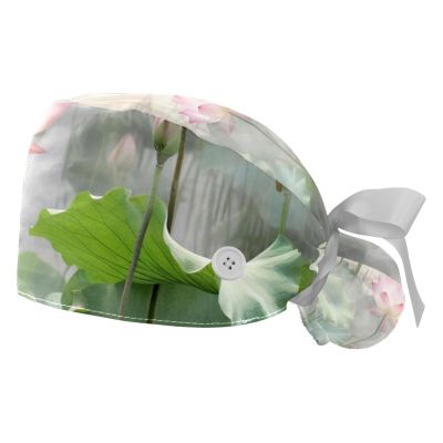 2-Pc,Gourd-Shaped Working Cap,Fisherman Hat with Buttons and Cotton Sweatband,Amazing Lotus Pond