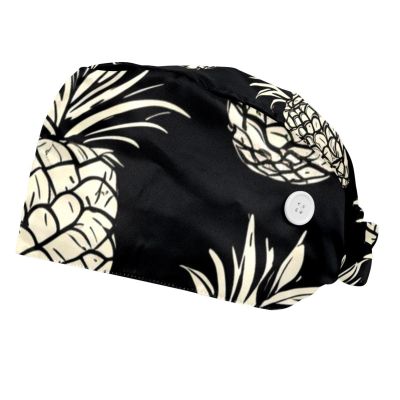 2-Pc,Bouffant Nurse Hats,Scrub Cap Adjustable Scrub Hats with Sweatband,Black White Graffiti Pineapple
