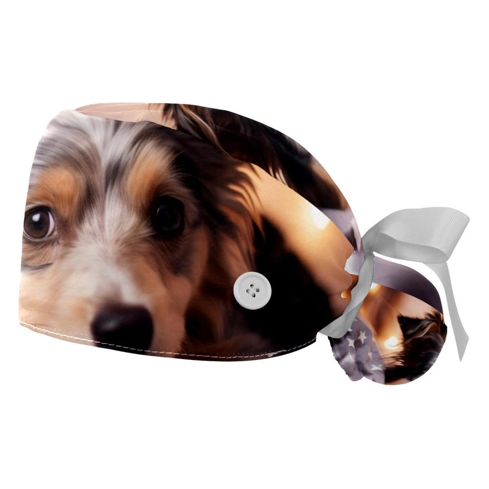 2-Pc,Gourd-Shaped Working Cap,Fisherman Hat with Buttons and Cotton Sweatband,Dog Animal Puppy Pattern