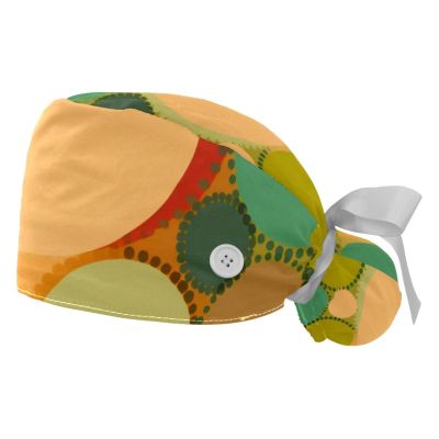 2-Pc,Gourd-Shaped Working Cap,Fisherman Hat with Buttons and Cotton Sweatband,Vintage Dot Bubbles