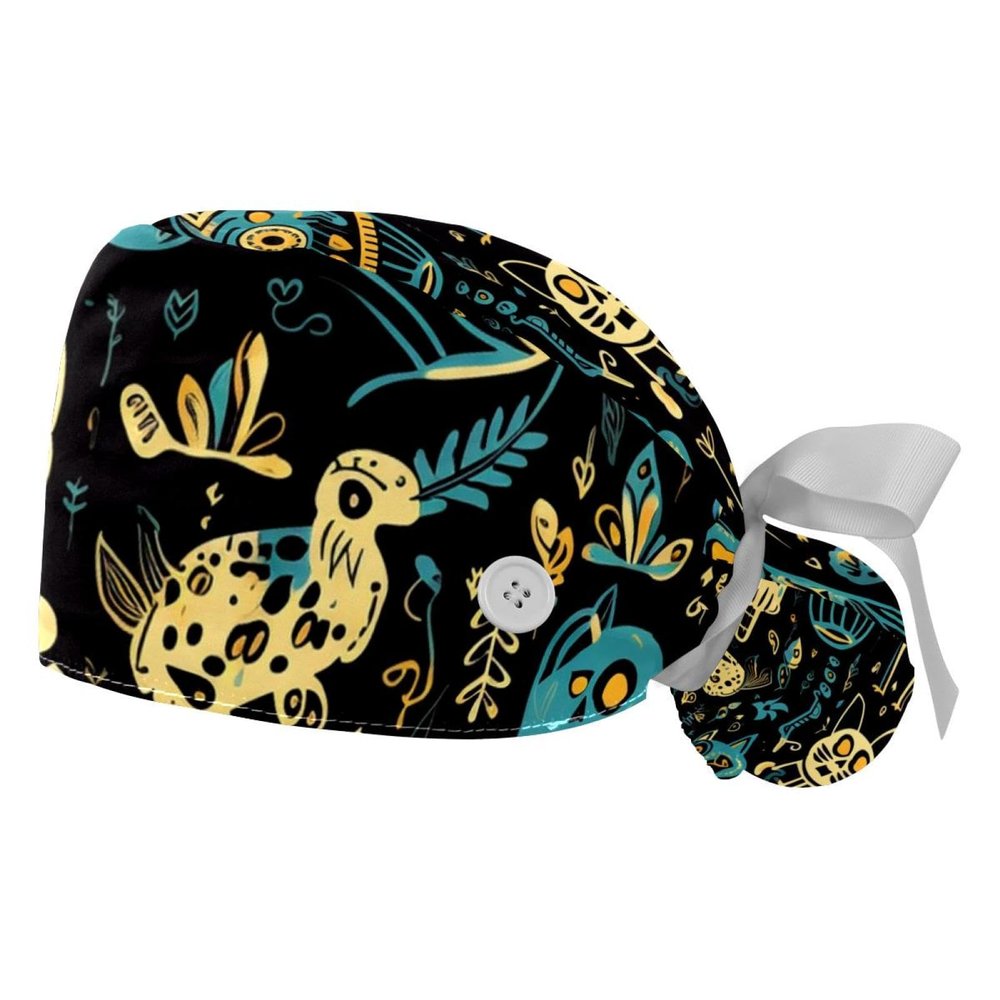 2-Pc,Gourd-Shaped Working Cap,Fisherman Hat with Buttons and Cotton Sweatband,Animal Skull Skull Owl