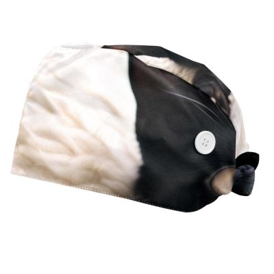 2-Pc,Bouffant Nurse Hats,Scrub Cap Adjustable Scrub Hats with Sweatband,Black Cat Kitten