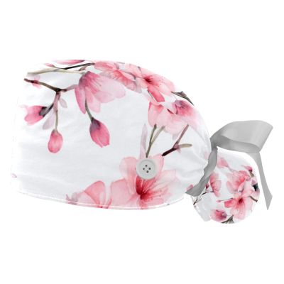 2-Pc,Gourd-Shaped Working Cap,Fisherman Hat with Buttons and Cotton Sweatband,Flowers Pink Plant Floral