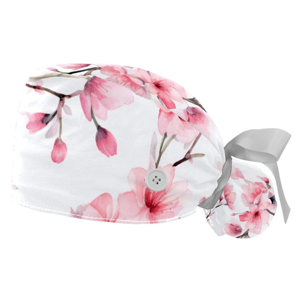 2-Pc,Gourd-Shaped Working Cap,Fisherman Hat with Buttons and Cotton Sweatband,Flowers Pink Plant Floral