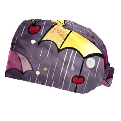 2-Pc,Bouffant Nurse Hats,Scrub Cap Adjustable Scrub Hats with Sweatband,Colorful Vintage Autumn Umbrellas
