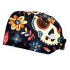 2-Pc,Bouffant Nurse Hats,Scrub Cap Adjustable Scrub Hats with Sweatband,Cat Skull Bird Flowers view 1