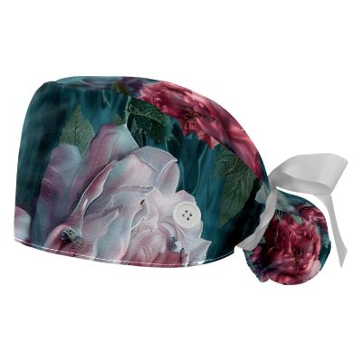 2-Pc,Gourd-Shaped Working Cap,Fisherman Hat with Buttons and Cotton Sweatband,Vintage Peony Flower