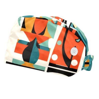 2-Pc,Bouffant Nurse Hats,Scrub Cap Adjustable Scrub Hats with Sweatband,Abstract People Face Geometry