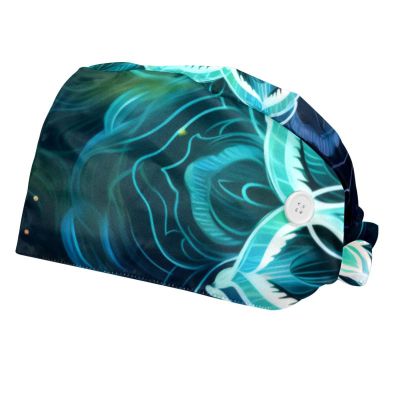 2-Pc,Bouffant Nurse Hats,Scrub Cap Adjustable Scrub Hats with Sweatband,Colorful Abstract Lotus Art Pattern